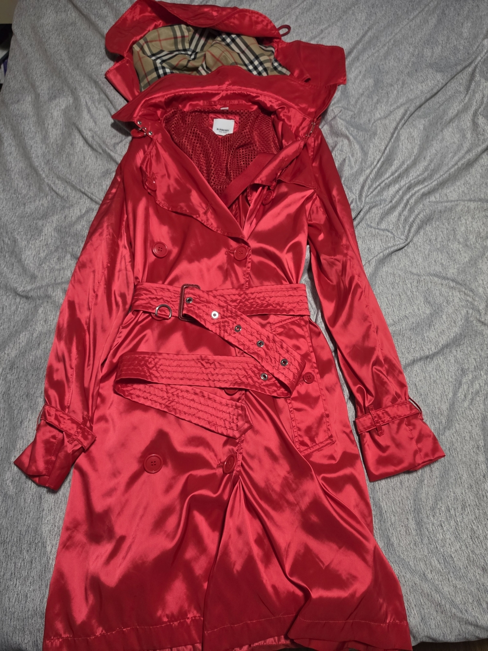 Burberry Red Trench Coat with Classic Check Lining